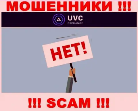 На web-сайте мошенников UVC Exchange не имеется ни единого слова о регуляторе конторы