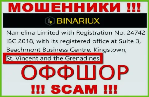 Binariux Net - это МОШЕННИКИ, которые зарегистрированы на территории - Сент-Винсент и Гренадины