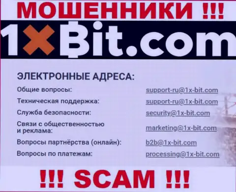 Адрес электронного ящика обманщиков 1xBit, который они представили у себя на официальном информационном ресурсе