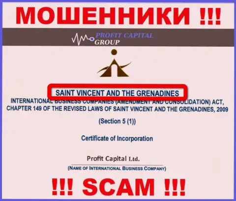 Юридическое место регистрации internet мошенников Profit Capital Group - St. Vincent and the Grenadines