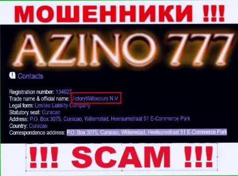 Юр лицо жуликов Azino777 - это ВикториВиллбеоурс Н.В., данные с информационного сервиса мошенников