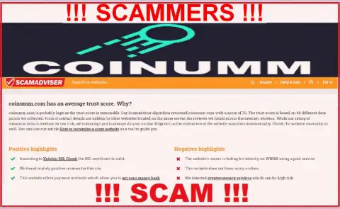 Information about Coinumm Com crooks from scamadviser com
