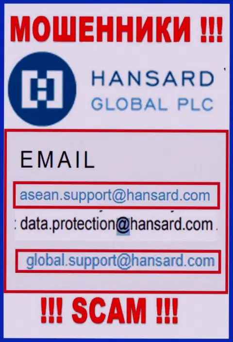 Адрес электронного ящика internet мошенников Hansard International Limited - сведения с сайта конторы