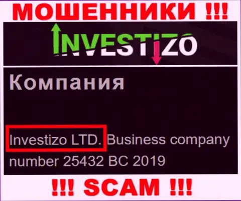Данные об юр лице Investizo на их официальном сайте имеются - это Investizo LTD