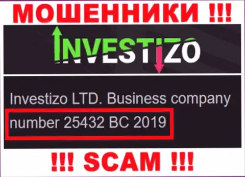 Инвестицо Лтд internet-мошенников Investizo LTD зарегистрировано под этим регистрационным номером - 25432 BC 2019