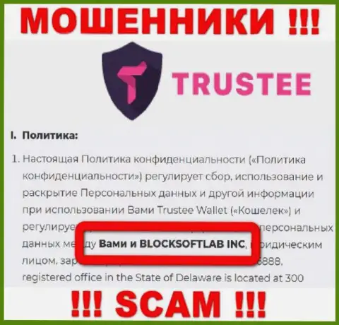 BLOCKSOFTLAB INC управляет брендом Trustee Wallet - это МОШЕННИКИ !!!