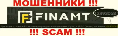 Шулера Finamt не прячут лицензию, разместив ее на сайте, но будьте крайне осторожны !!!