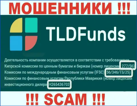ТЛД Фондс показали на ресурсе лицензию, только ее наличие мошеннической их сущности вообще не меняет