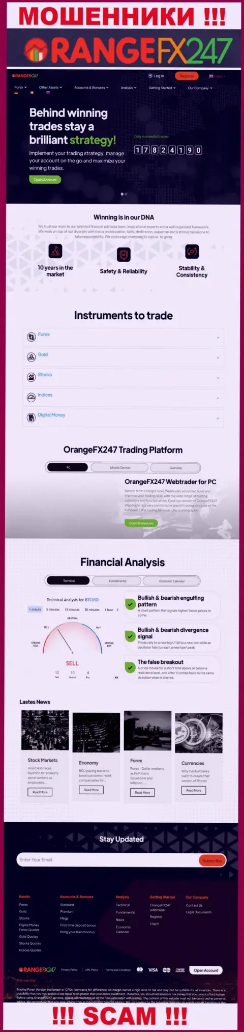 Основная страница официального интернет-ресурса мошенников OrangeFX 247