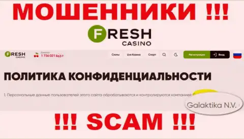 Юридическое лицо internet-аферистов Fresh Casino - это GALAKTIKA N.V