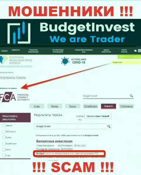 Материал о регуляторе организации Budget Invest не разыскать ни на их сайте, ни во всемирной интернет сети