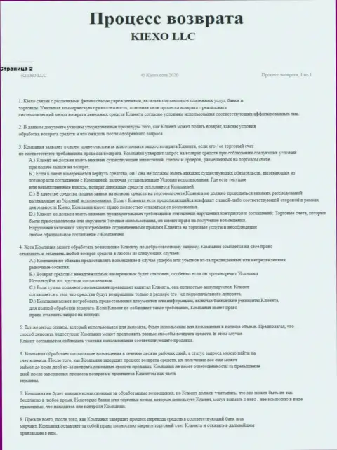 Документ регулирования процесса вывода финансовых средств брокерской компанией Киексо Ком
