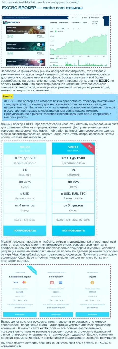 Информация о форекс брокерской организации EXBrokerc в обзорной публикации на информационном ресурсе zarabotok24skachat ru