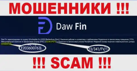 Номер лицензии DawFin, у них на сайте, не сумеет помочь сохранить ваши деньги от прикарманивания
