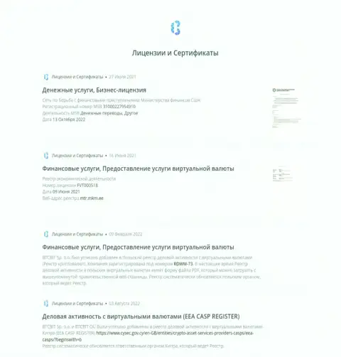 Лицензии и сертификаты интернет-организации БТКБит