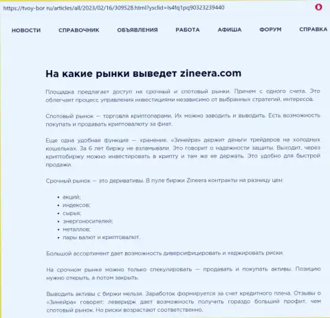 Информационная статья о существенном ряде инструментов брокера Зиннейра Ком, размещенная на web-сервисе tvoy-bor ru